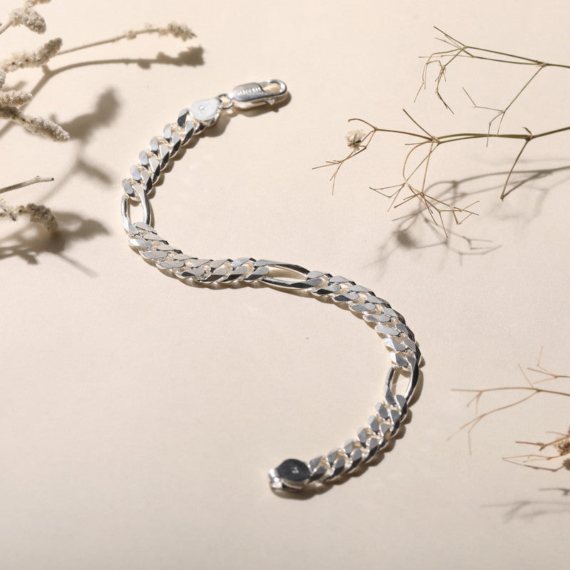Close-up of Silver Curb 8 Cuban Bracelet on white background