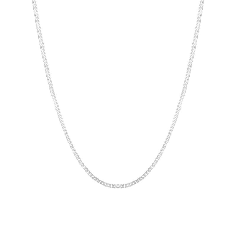 Silver Curb Cuban Modern Design Chain – sleek silver chain on plain background