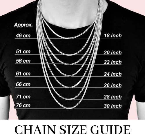 Close-up of Silver Curb Cuban Modern Design Chain size chart