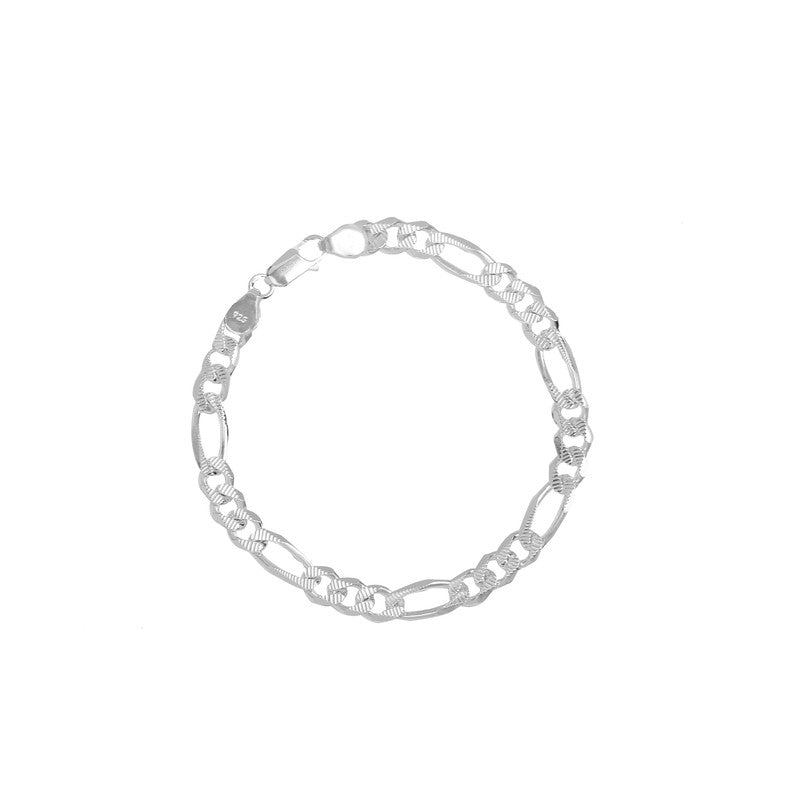 Model wearing Silver Figaro Diamond Cut Bracelet – stylish and modern look