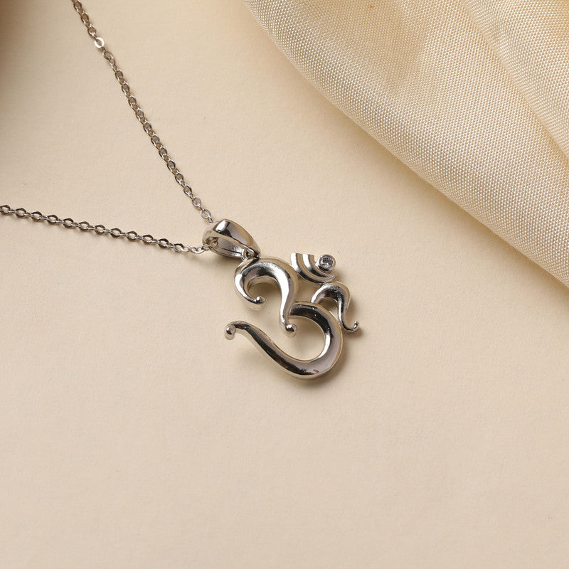 925 Silver Om Chain Pendant with fine details – spiritual silver jewelry for men