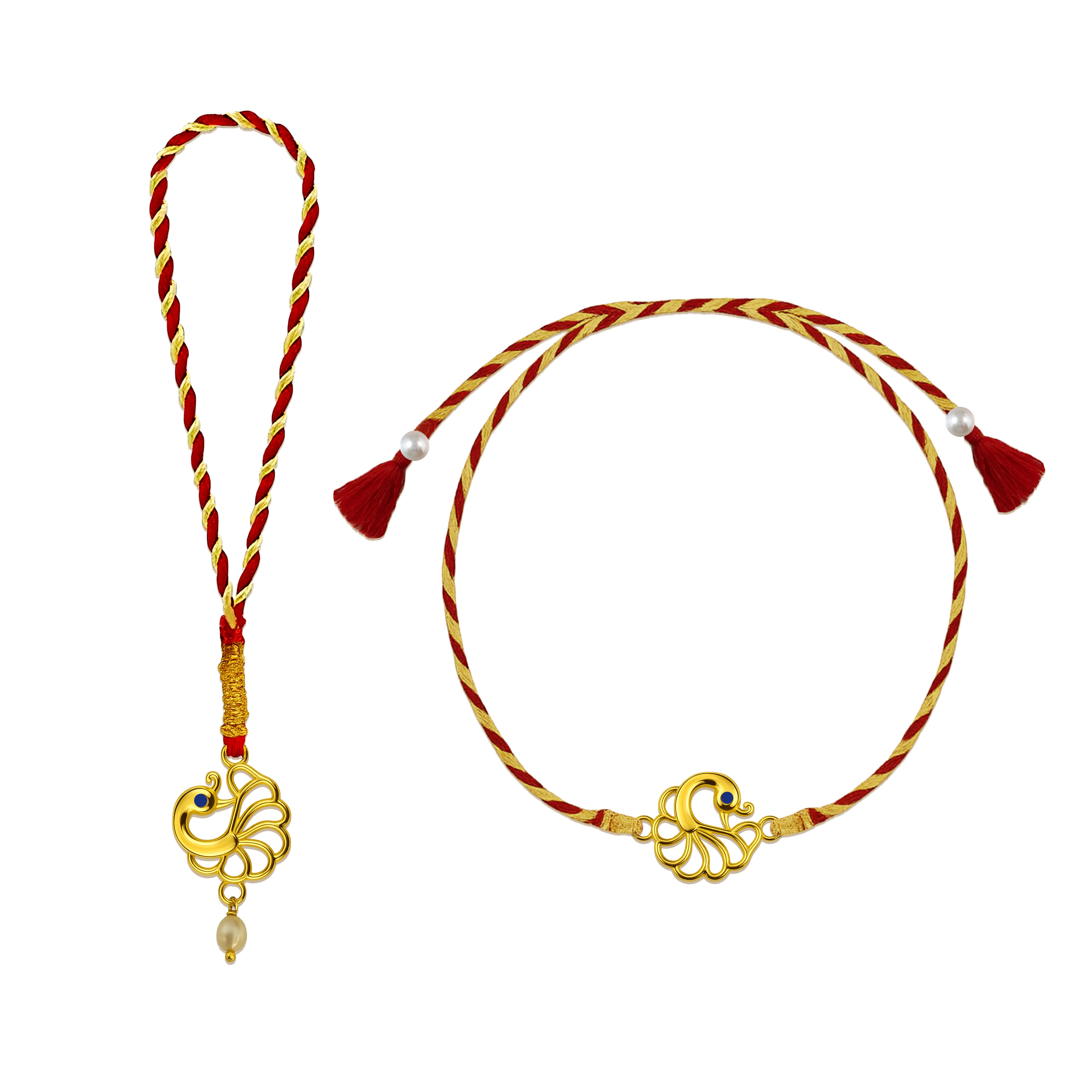 Silver Peacock design Rakhi & Lumba set – coordinated festive combo for Bhai-Bhabhi
