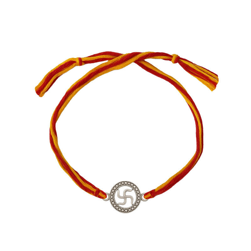 Silver rakhi for brother with Swastik symbol – original silver rakhi design with price for Raksha Bandhan