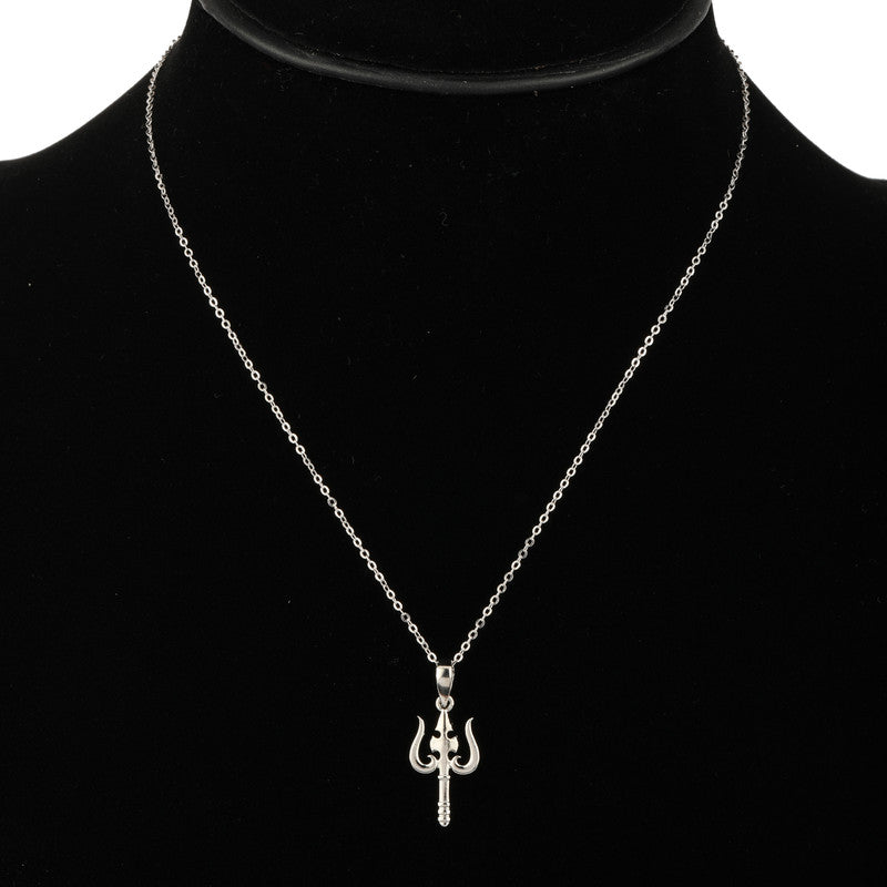 Silver Trishul Chain Pendant Necklace – stylish devotional silver jewelry