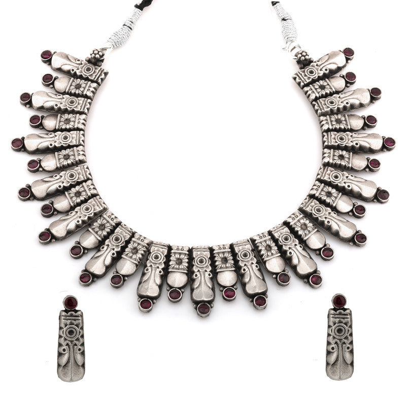 Solid Oxidized 925 Silver Necklace on white background – festive silver jewellery gift for Diwali
