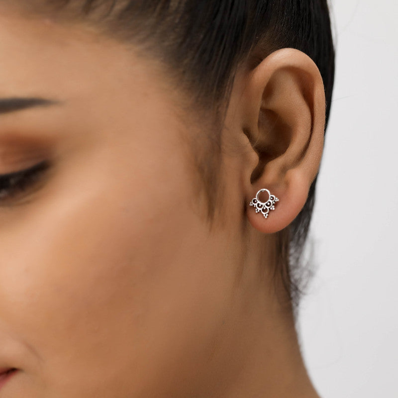 Girl wearing Sterling Silver Crown Stud Earrings – perfect Raksha Bandhan and festive gift for sisters and loved ones.
