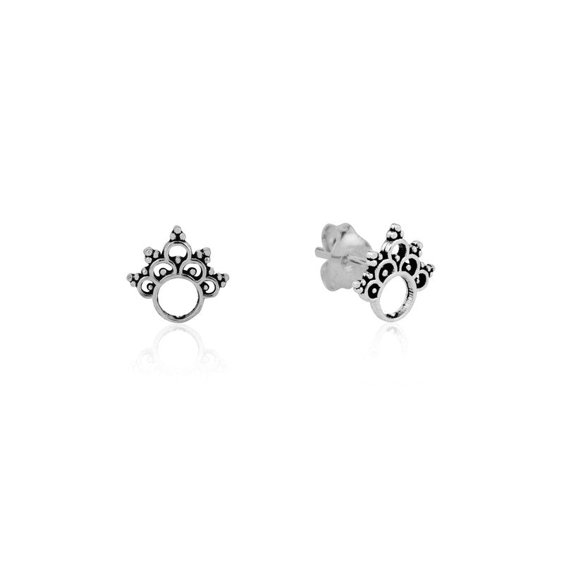 Sterling Silver Crown Stud Earrings close-up – stylish festive jewelry for women, ideal Diwali and wedding gift.