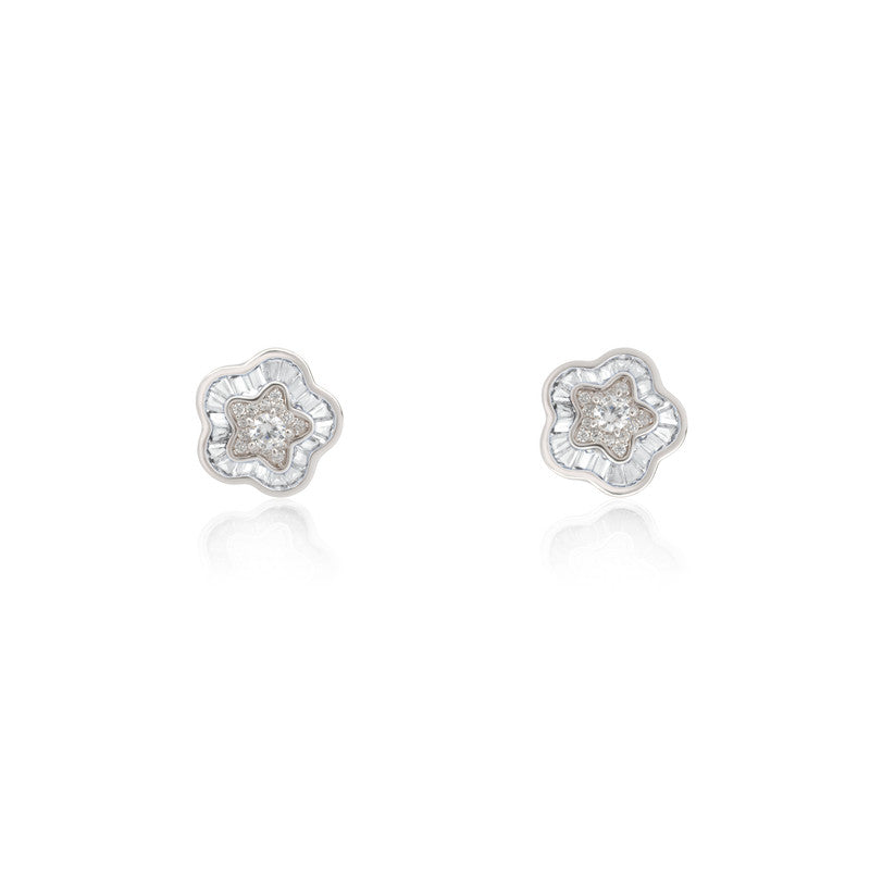 Sterling silver floral stud earrings for women – elegant festive jewellery for Diwali, Navratri, and wedding celebrations