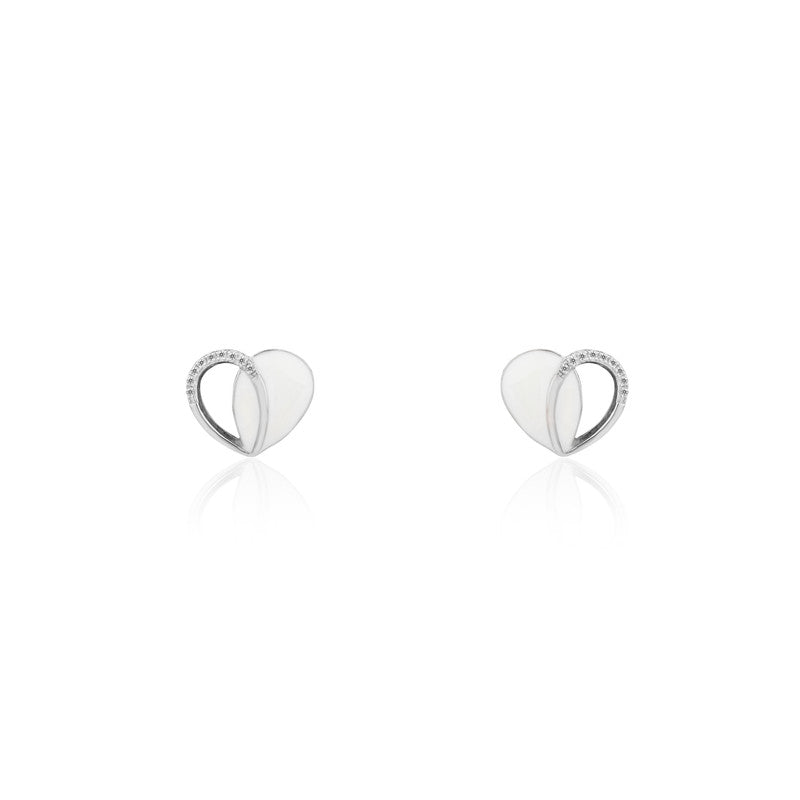 Sterling silver heart stud earrings for women – elegant festive jewellery for Diwali, Navratri, and wedding celebrations.