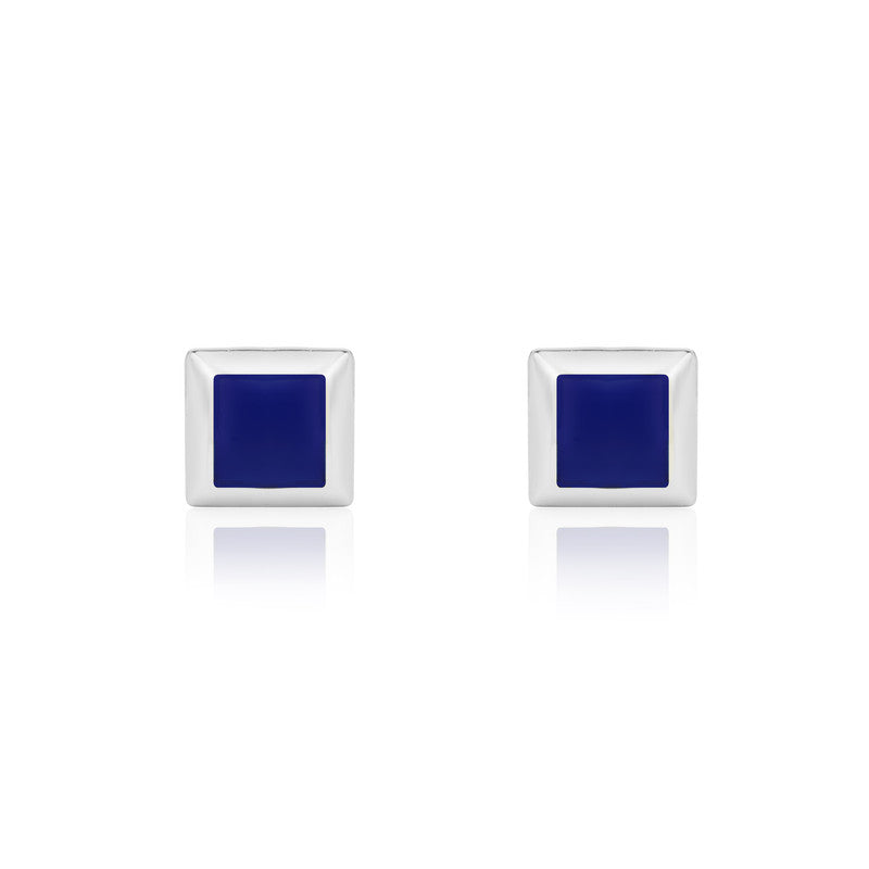 Sterling silver square stud earrings for women – elegant festive jewellery for Diwali, Navratri, and wedding celebrations.