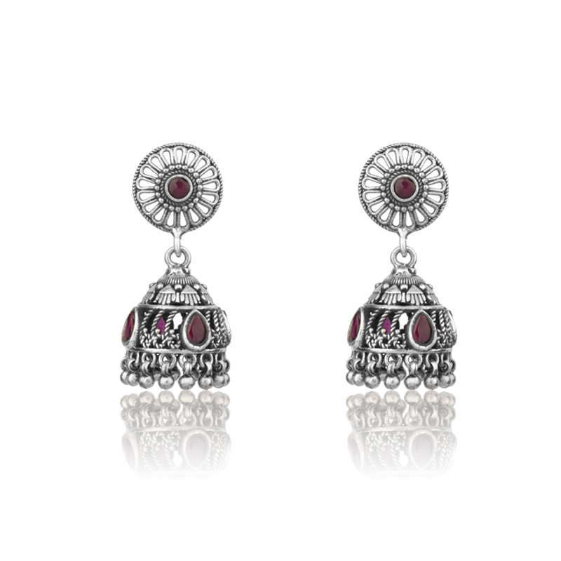 Traditional 925 silver jhumka earrings for women – ethnic festive jewelry perfect for Diwali, Navratri, and cultural occasions
