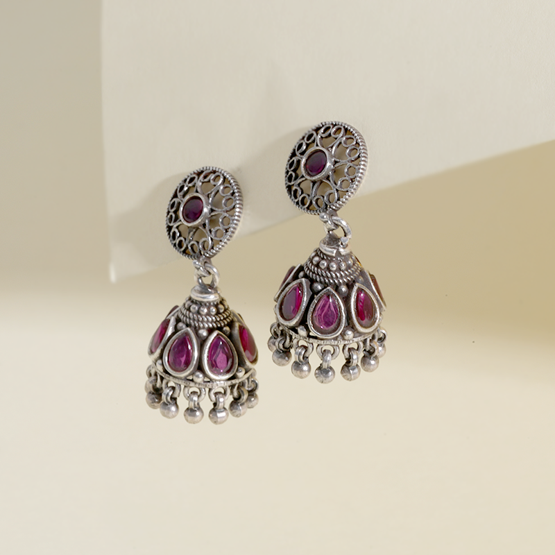 traditional 925 silver jhumka – stylish ethnic earrings for women, ideal for parties and Indian celebrations
