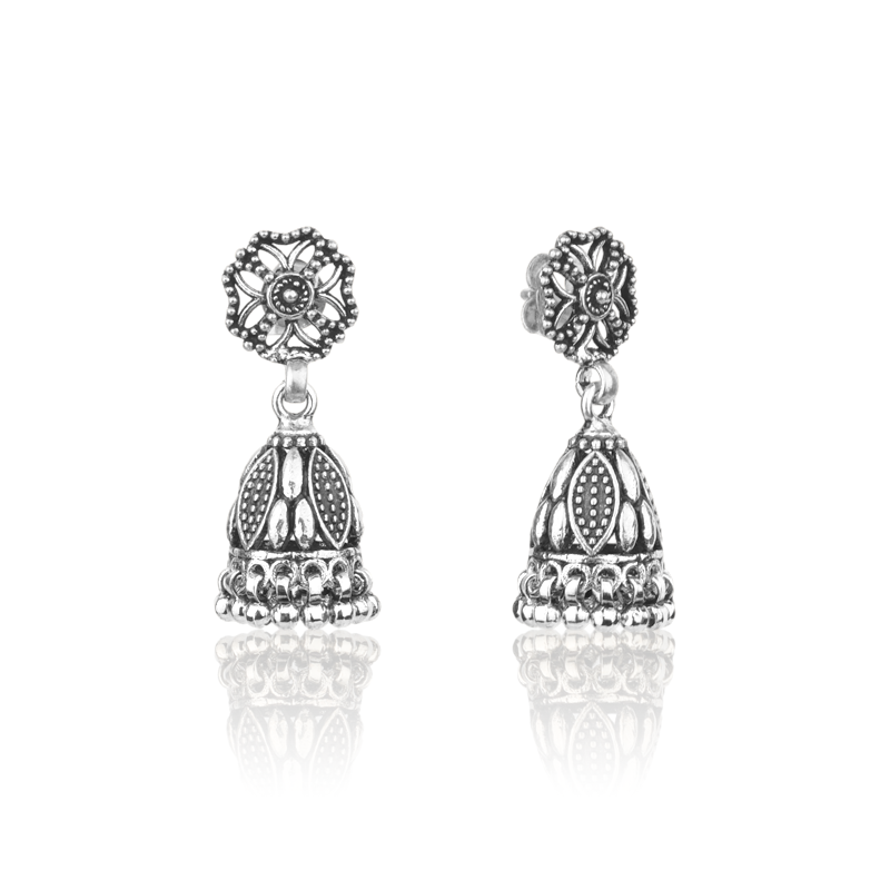 Classic 925 silver jhumka earrings with unique design – close up image
