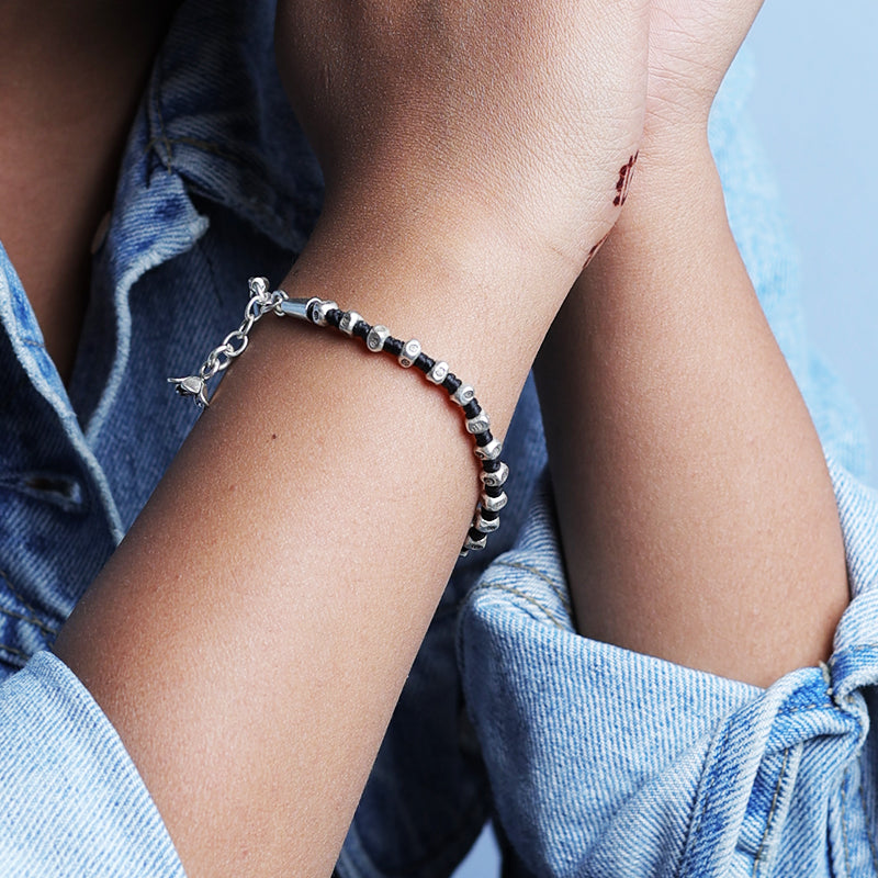 Beaded Thread Silver Bracelet