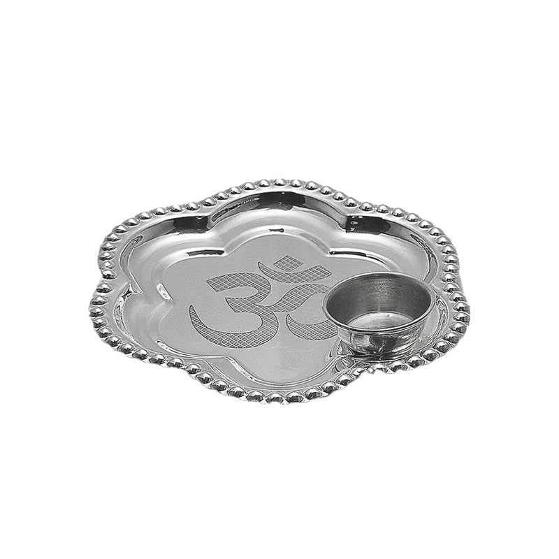 925 Silver Om Imprint Puja Plate with Katori for Temple Puja