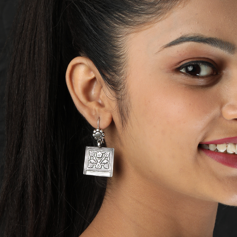 925 Silver Square Drop Earrings