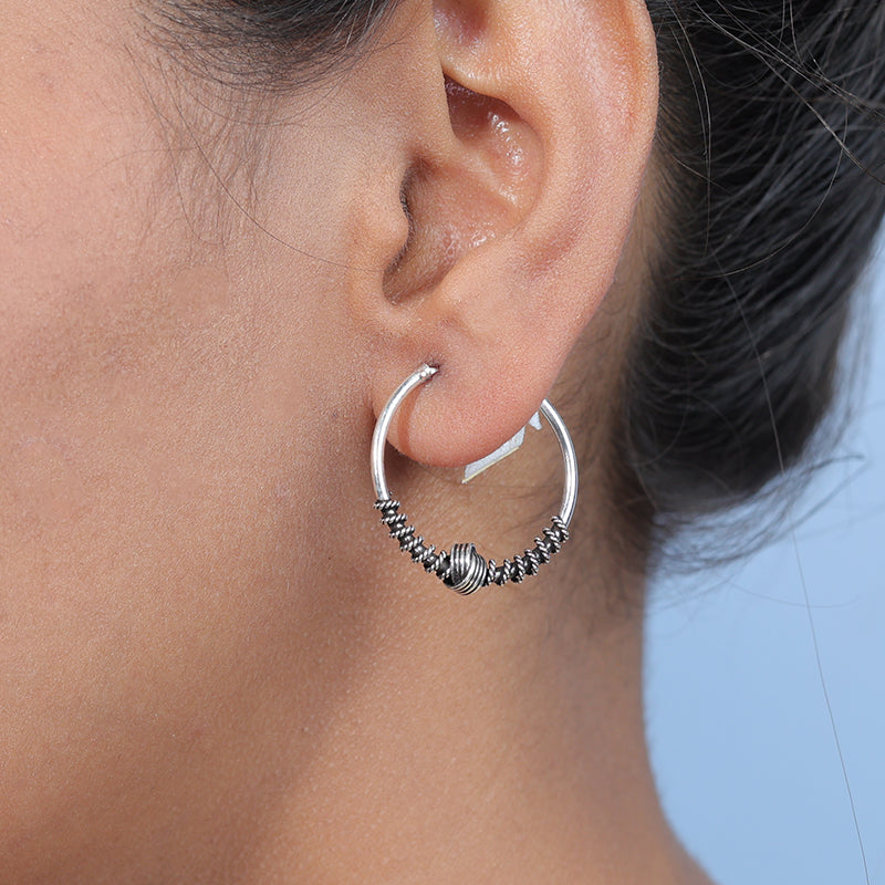 Oxidized Silver Knot Bali Earrings