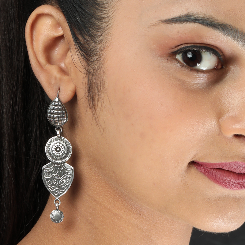 925 Silver Intricate Tribal Earrings