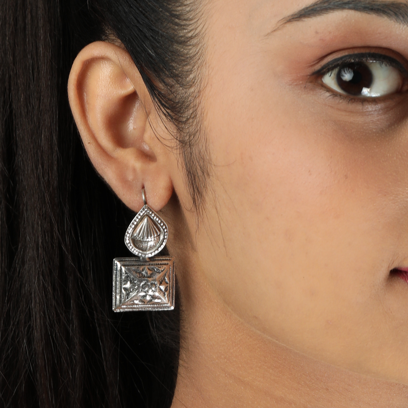 925 Silver Teardrop & Square Earrings