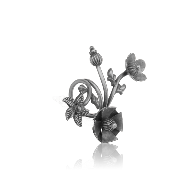 925 Oxidised Classy Flower Adjustable Ring