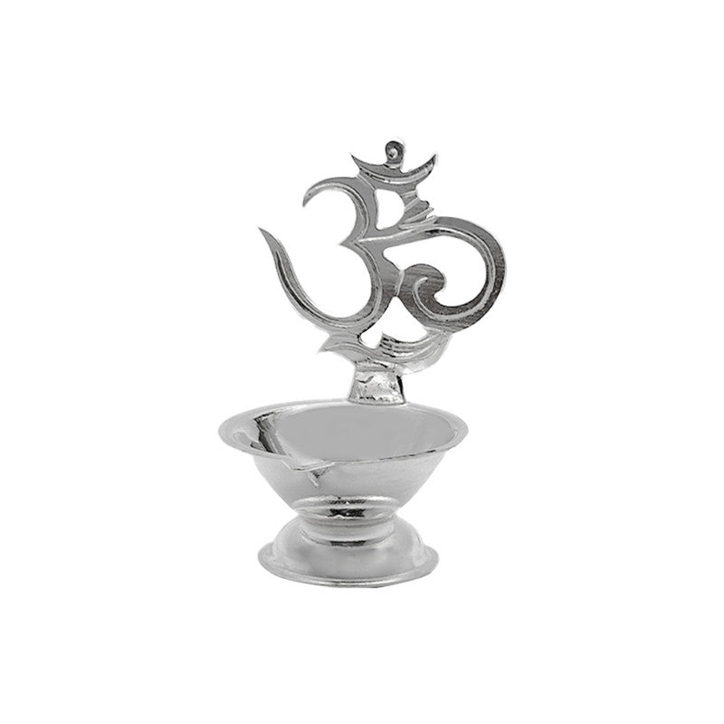 925 Silver Diya with Om Design for Temple & Puja