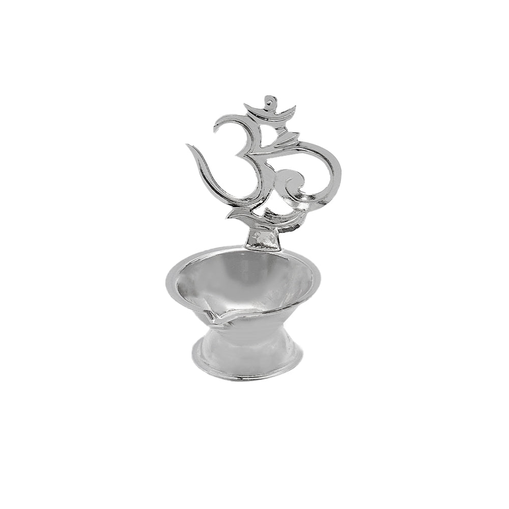 925 Silver Diya with Om Design for Temple & Puja