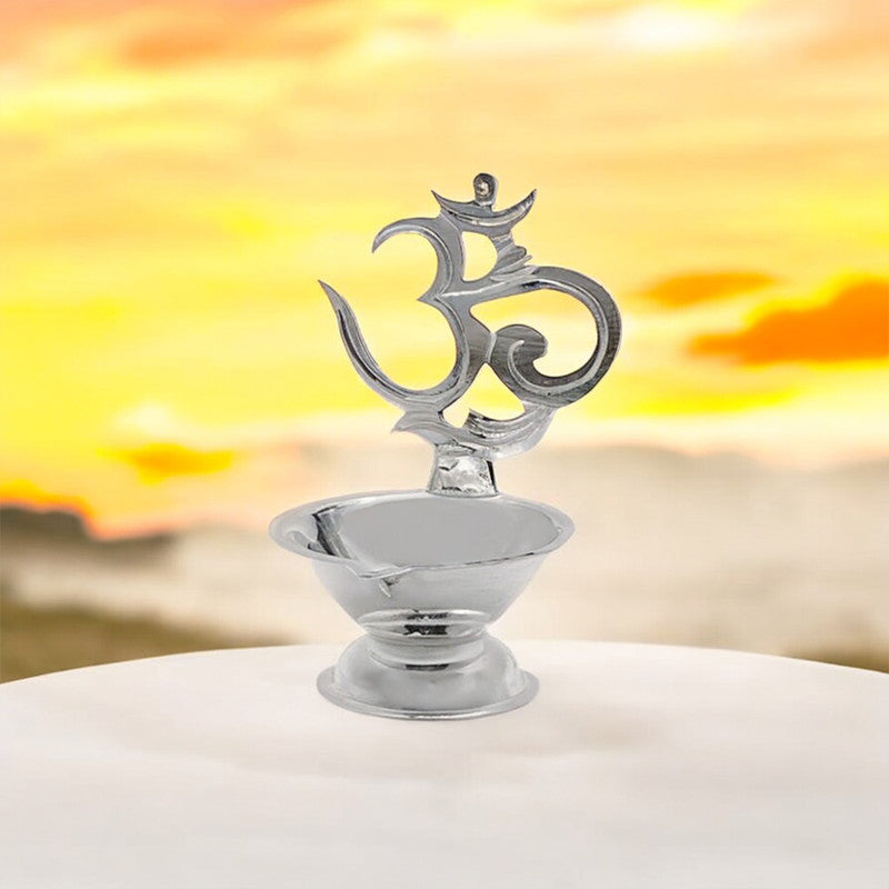 925 Silver Diya with Om Design for Temple & Puja