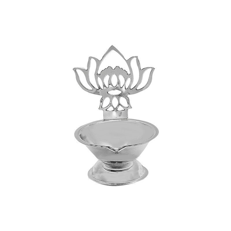 925 Silver Diya with Lotus Design for Temple & Puja