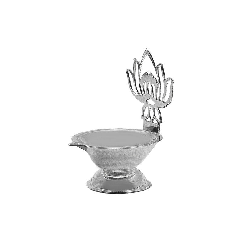 925 Silver Diya with Lotus Design for Temple & Puja