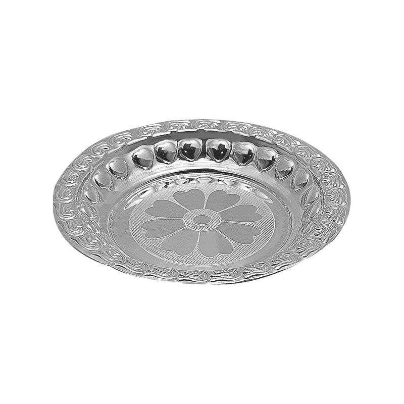 925 Pure Silver Puja Plate with Flower Design