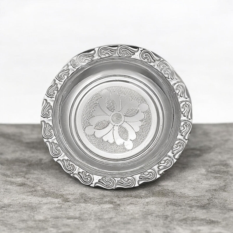 925 Pure Silver Puja Plate with Flower Design