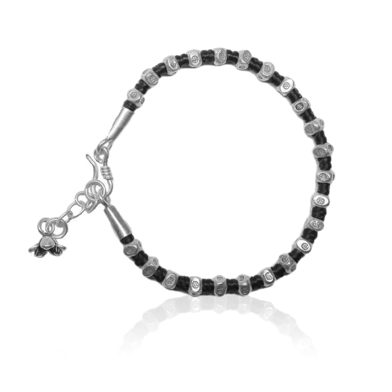 Beaded Thread Silver Bracelet