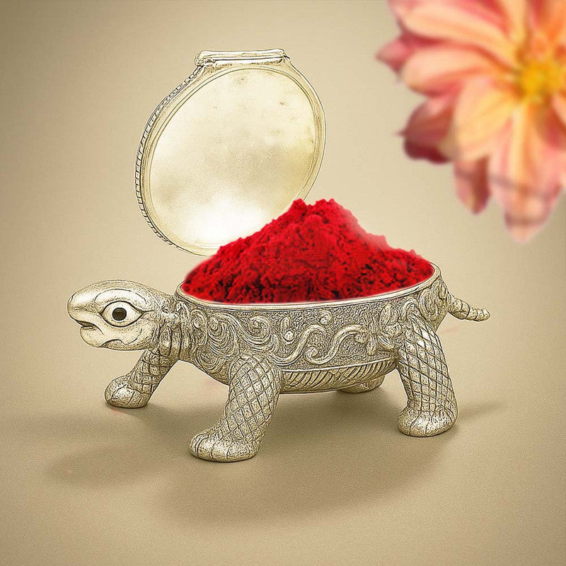 925 Silver Tortoise Shape Floral Design Engraved Sindoor Box