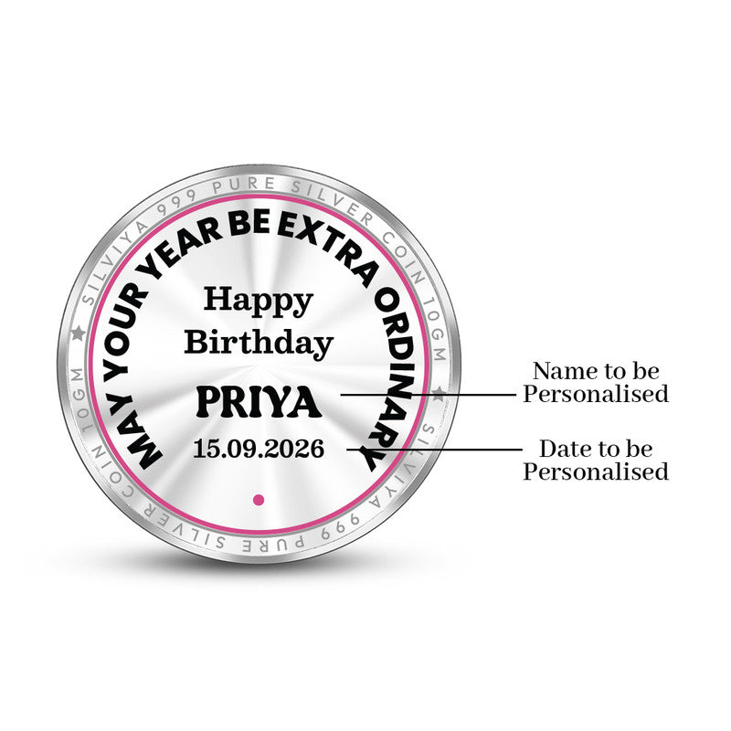 Happy Birthday Charm Personalized 999 Pure Silver Round Coin