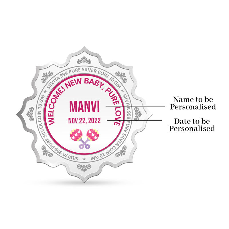 Customized New Born Baby Girl 999 Pure Silver Coin Lotus