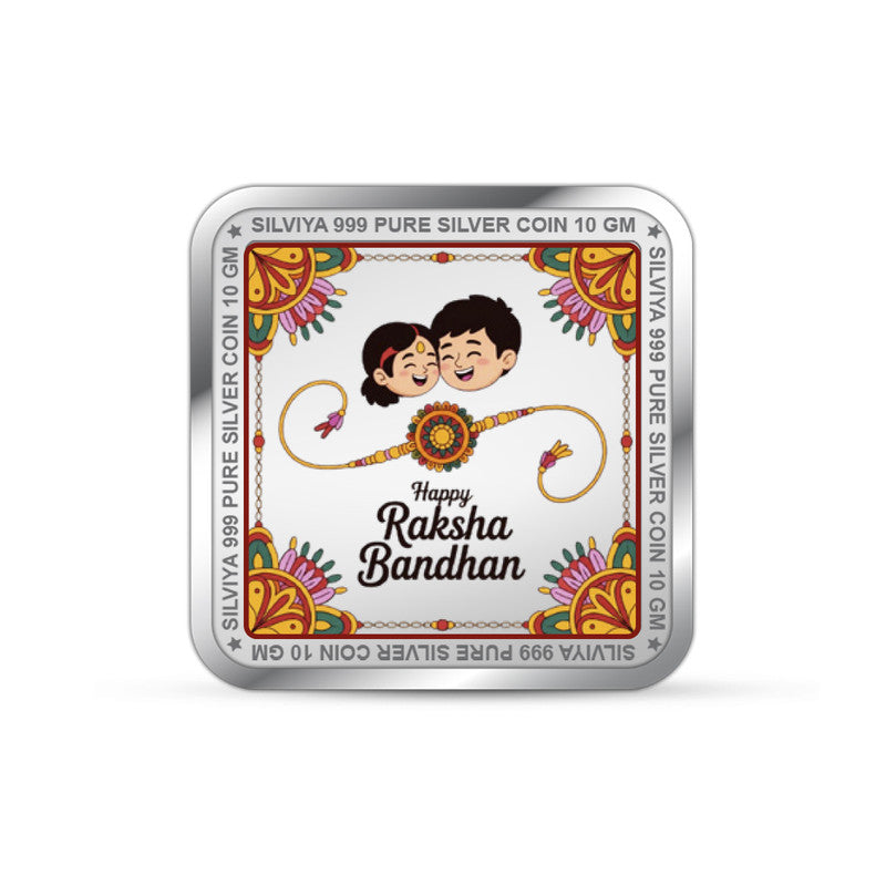 Rakhi Celeberation 999 Pure Silver Coin Square Shape