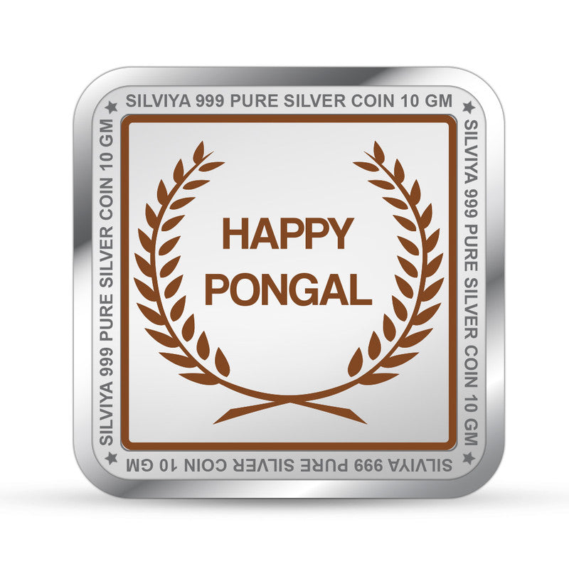 Happy Pongal Festival 999 Pure Silver Coin Square