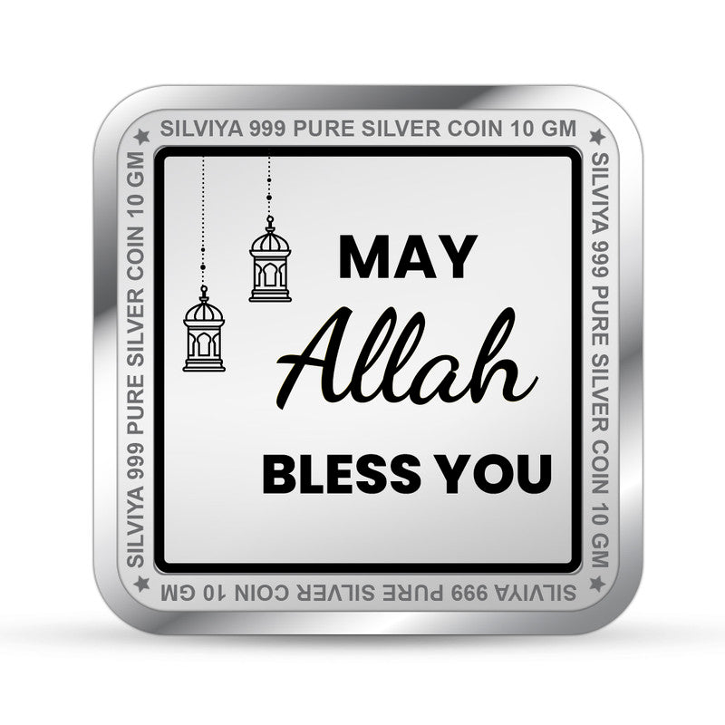 Happy Eid 999 Pure Silver Coin Square Shape