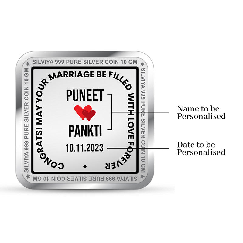 Personalized Wedding Unique Gift 999 Pure Silver Coin Square