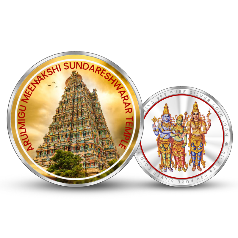 Meenakshi Amman Temple 999 Pure Silver Coin Round Shape