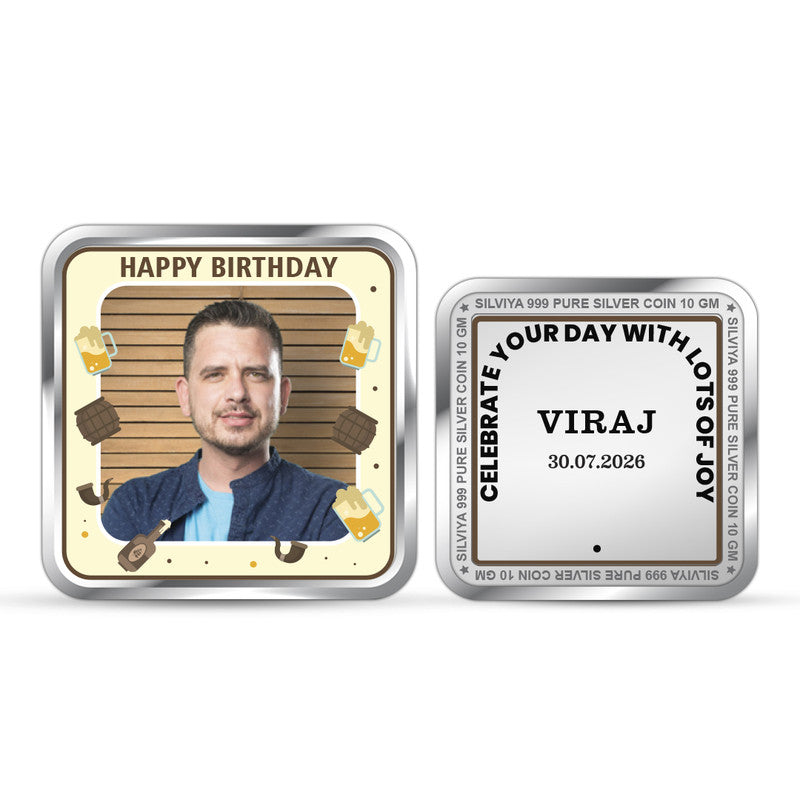 Birthday Customized 999 Pure Silver Square Coin Cheers Design