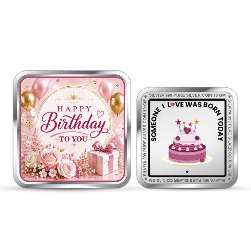 Happy Birthday 999 Pure Silver Coin Square Shape
