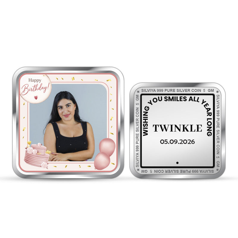 Happy Birthday Customized 999 Pure Square Shape Silver Coin