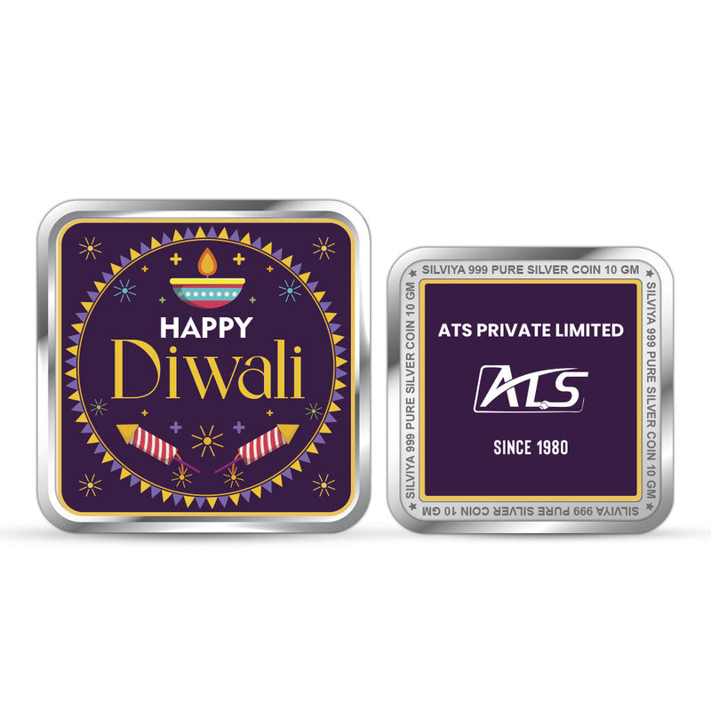 Happy Diwali Customized 999 Pure Silver Coin Square Shape