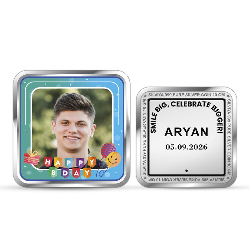 Happy Birthday Bash Customized 999 Pure Silver Square Coin
