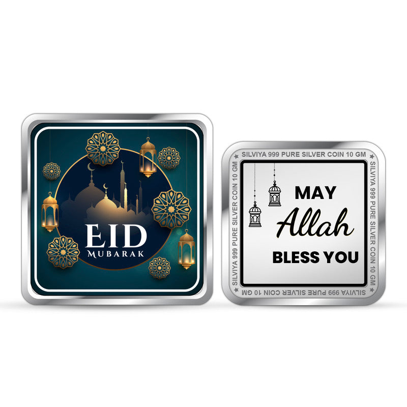 Happy Eid 999 Pure Silver Coin Square Shape