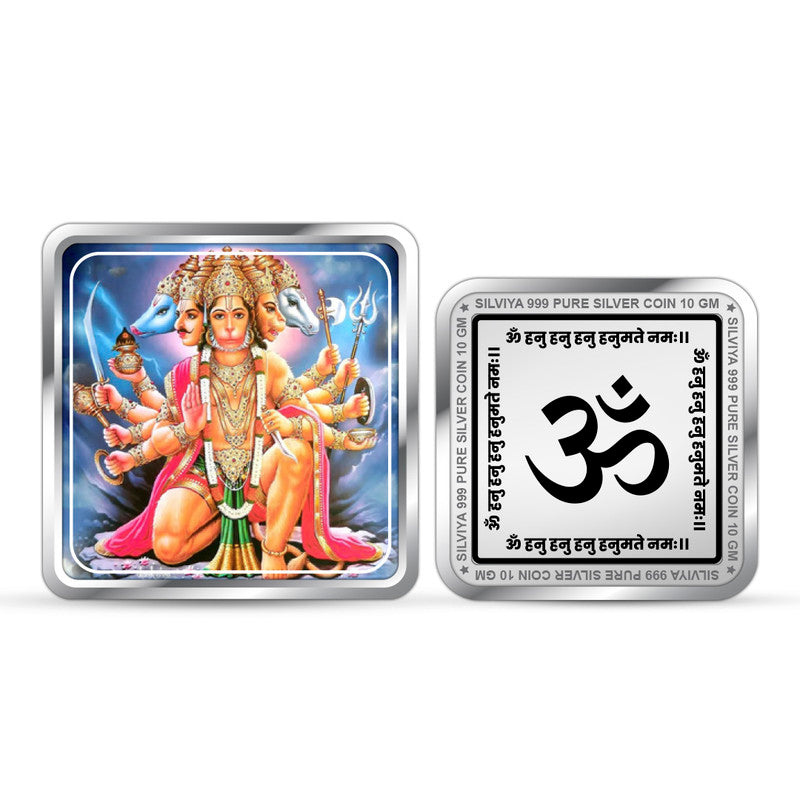 Hanuman Ji 999 Pure Silver Coin Square Shape