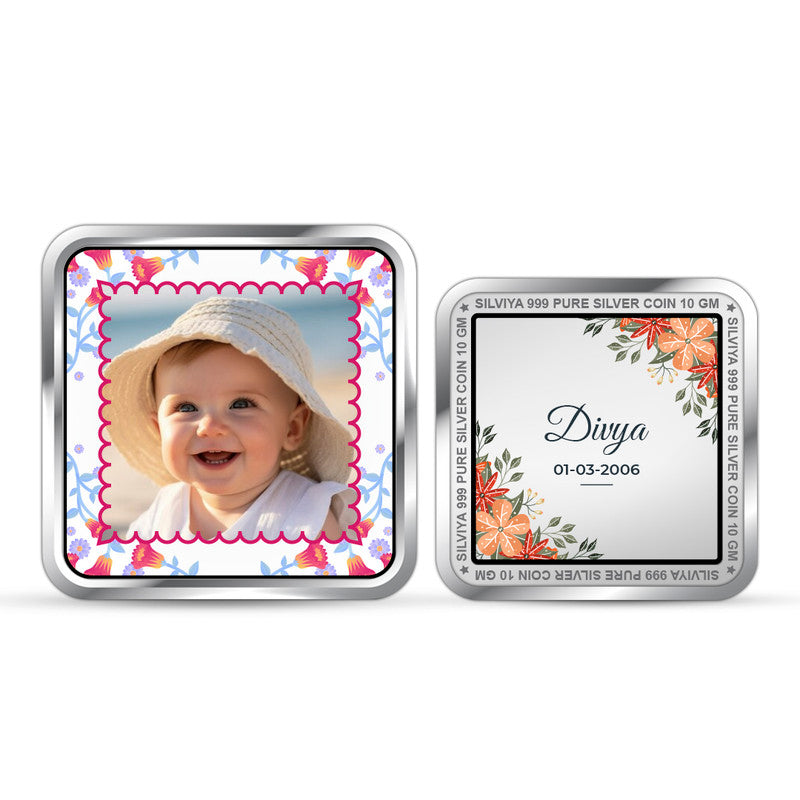 Celebrate New Life Personalized 999 Pure Silver Coin Square