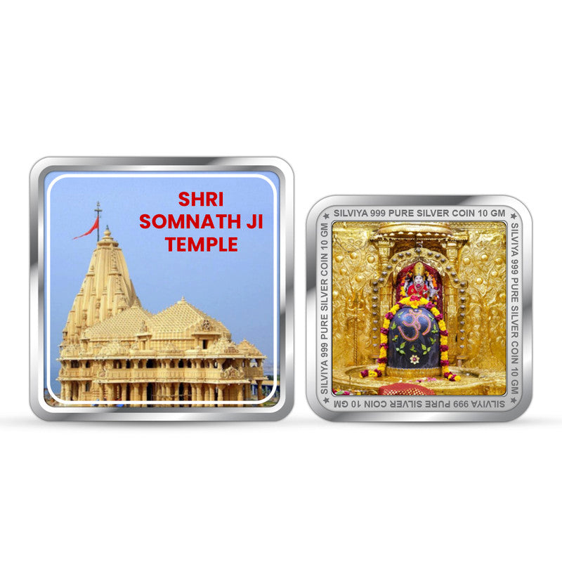 Shree Somnath Ji Temple 999 Pure Silver Coin Square