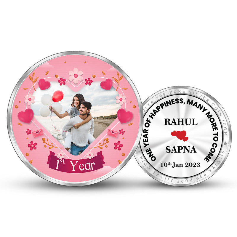 Personalized First Anniversary 999 Pure Silver Coin Round